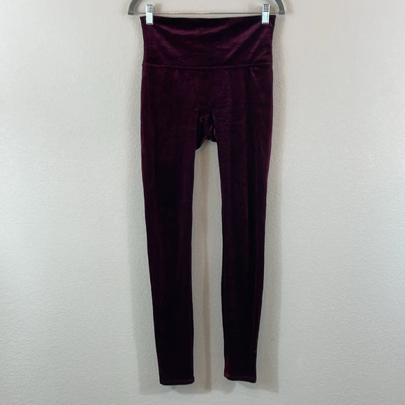 Spanx dark burgundy velvet leggings size large - Picture 1 of 6